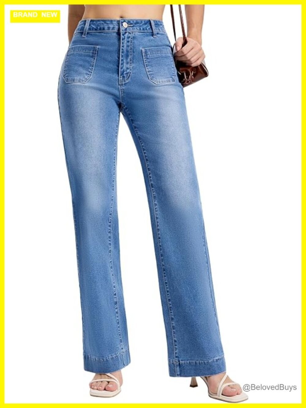 High Waisted Stretchy Wide Leg Jeans Denim Pants 34-38" Inseam